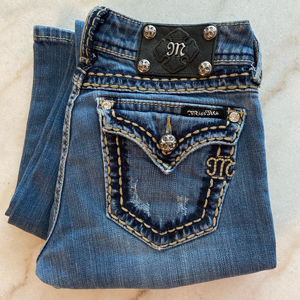 Vintage ✨ Miss Me Dark Wash Thick Stitched Size 26 (mislabeled*)